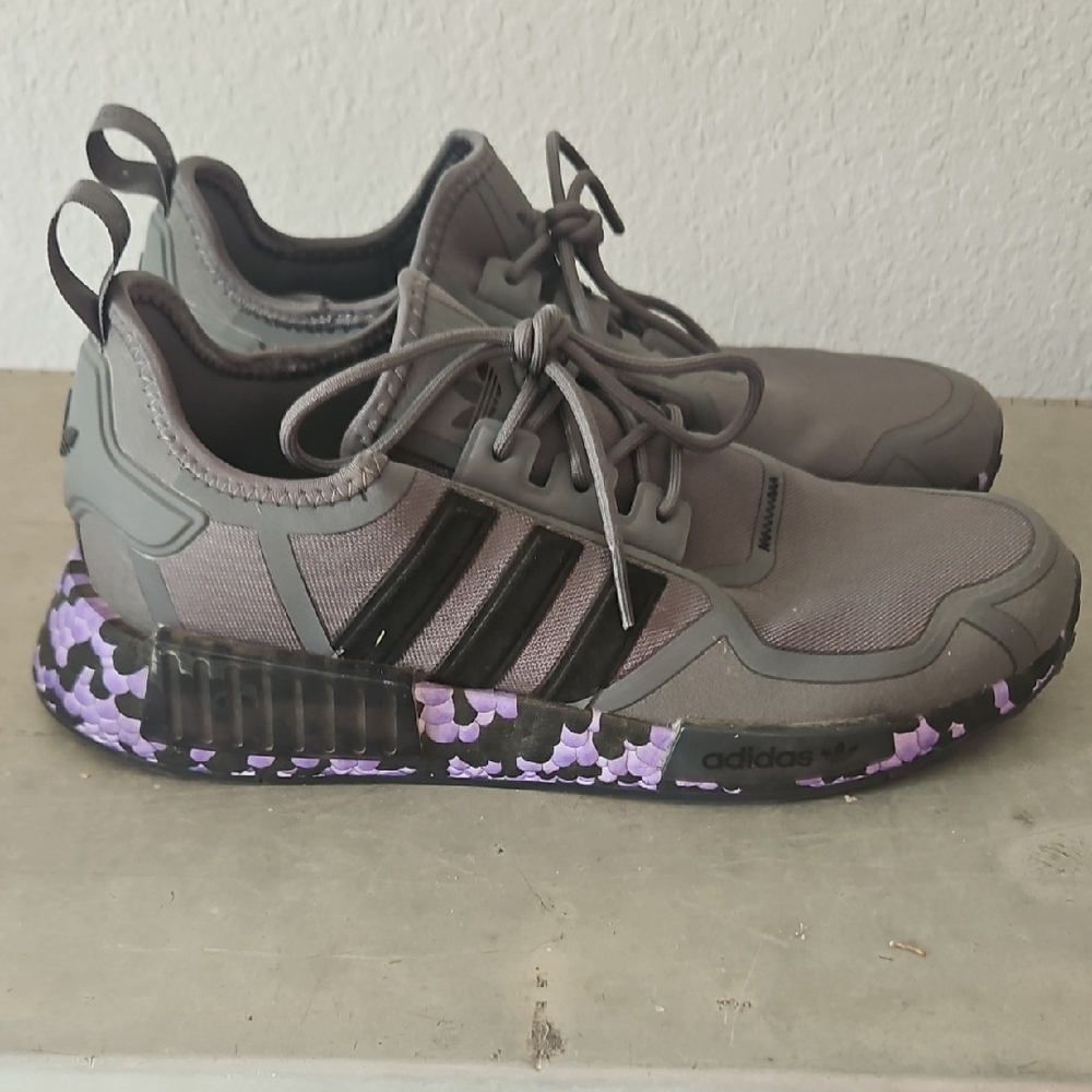 *Never Worn* Adidas Gray Sneakers with Purple Camo Sole